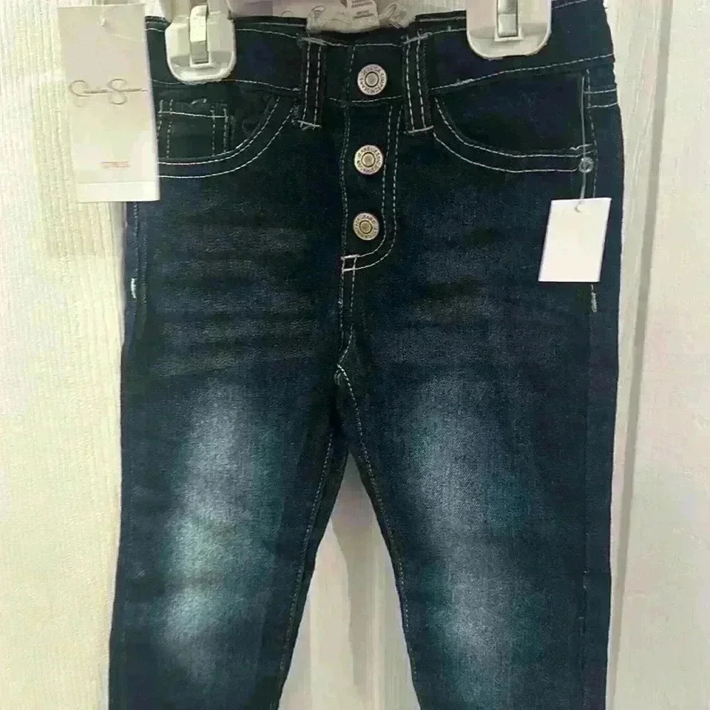 NWT - Jessica Simpson 2pc Ruffle Top Denim Pant Set - 2T - Picture 3 of 4